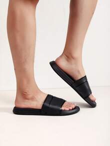 2023新風格拖鞋情侶夏天運動家居拖鞋帶軟底和氣墊,麵包形家居拖鞋,防滑軟底拖鞋適合男士,塑膠拖鞋適合男士,黑色居家舒適男士拖鞋 - 黑色 - 查看 3