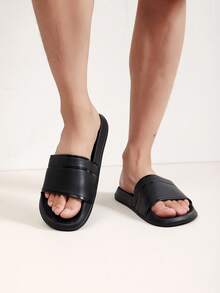 2023新風格拖鞋情侶夏天運動家居拖鞋帶軟底和氣墊,麵包形家居拖鞋,防滑軟底拖鞋適合男士,塑膠拖鞋適合男士,黑色居家舒適男士拖鞋 - 黑色 - 查看 4