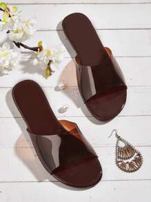 Sandalias planas café marrón transparente de mujeres - Café integral - Ver 1