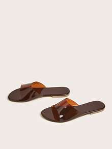 Sandalias planas café marrón transparente de mujeres - Café integral - Ver 2