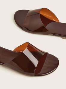 Sandalias planas café marrón transparente de mujeres - Café integral - Ver 4