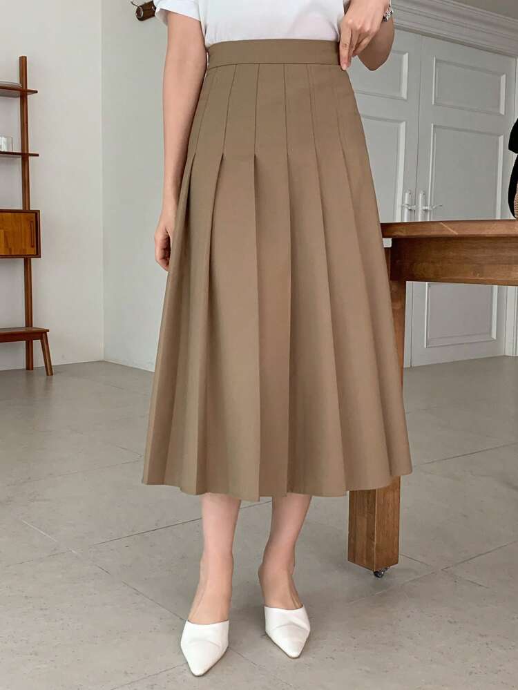 Women Casual Elegant Solid Pleated Skirt