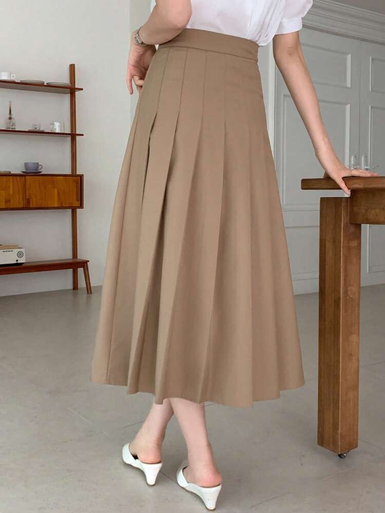 Women Casual Elegant Solid Pleated Skirt