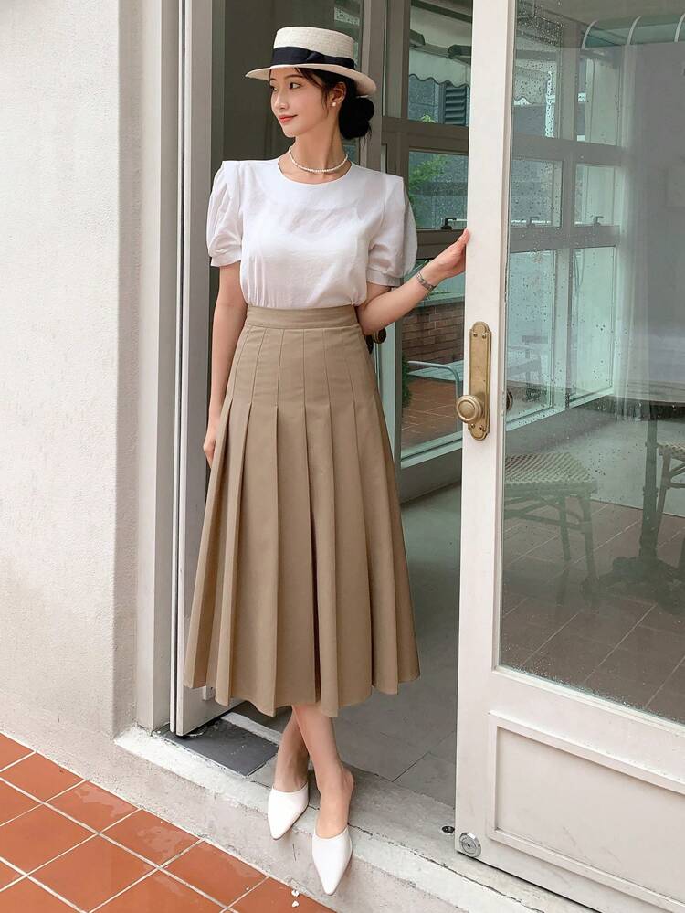 Women Casual Elegant Solid Pleated Skirt