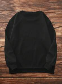 SHEIN EZwear Sudadera Halloween estampado de calabaza con forro térmico - Negro - Ver 2