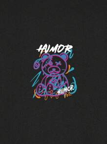 Manfinity Homme 男士熊和字母圖案T恤 - 黑色 - 查看 5