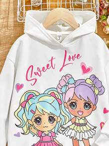 SHEIN Tween Girl Cartoon & Letter Graphic Drop Shoulder Sweatshirt Dress - White - View 3