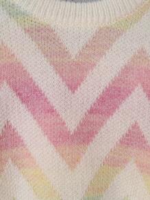 SHEIN Tween Girl Chevron Pattern Lantern Sleeve Crop Sweater - Multicolor - View 4