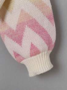 SHEIN Tween Girl Chevron Pattern Lantern Sleeve Crop Sweater - Multicolor - View 5
