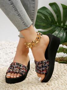 時尚女性厚下裝涼鞋/拖鞋 - 黑色 - 查看 3