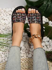 時尚女性厚下裝涼鞋/拖鞋 - 黑色 - 查看 4