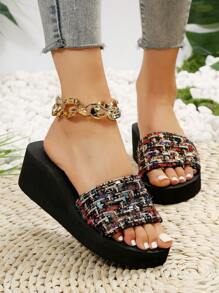 時尚女性厚下裝涼鞋/拖鞋 - 黑色 - 查看 5