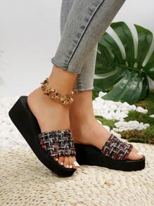 時尚女性厚下裝涼鞋/拖鞋 - 黑色 - 查看 6