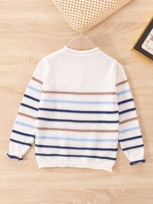 SHEIN 年輕男孩條紋圖案紐扣細節套頭毛衣 - 彩色 - 查看 2