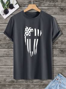 Manfinity Homme Men American Flag Print Tee - Dark Grey - View 4