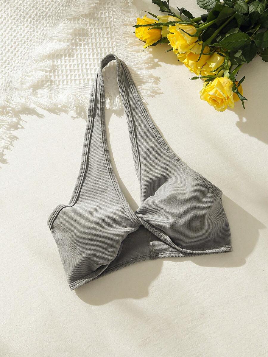 SHEIN Sujetador girante delantero halter - Gris - Ver 1