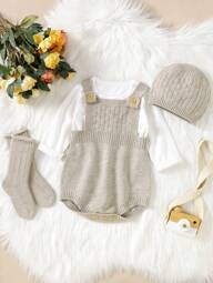 SHEIN Bebé niña Body overol con diseño de botón tejido sin camiseta