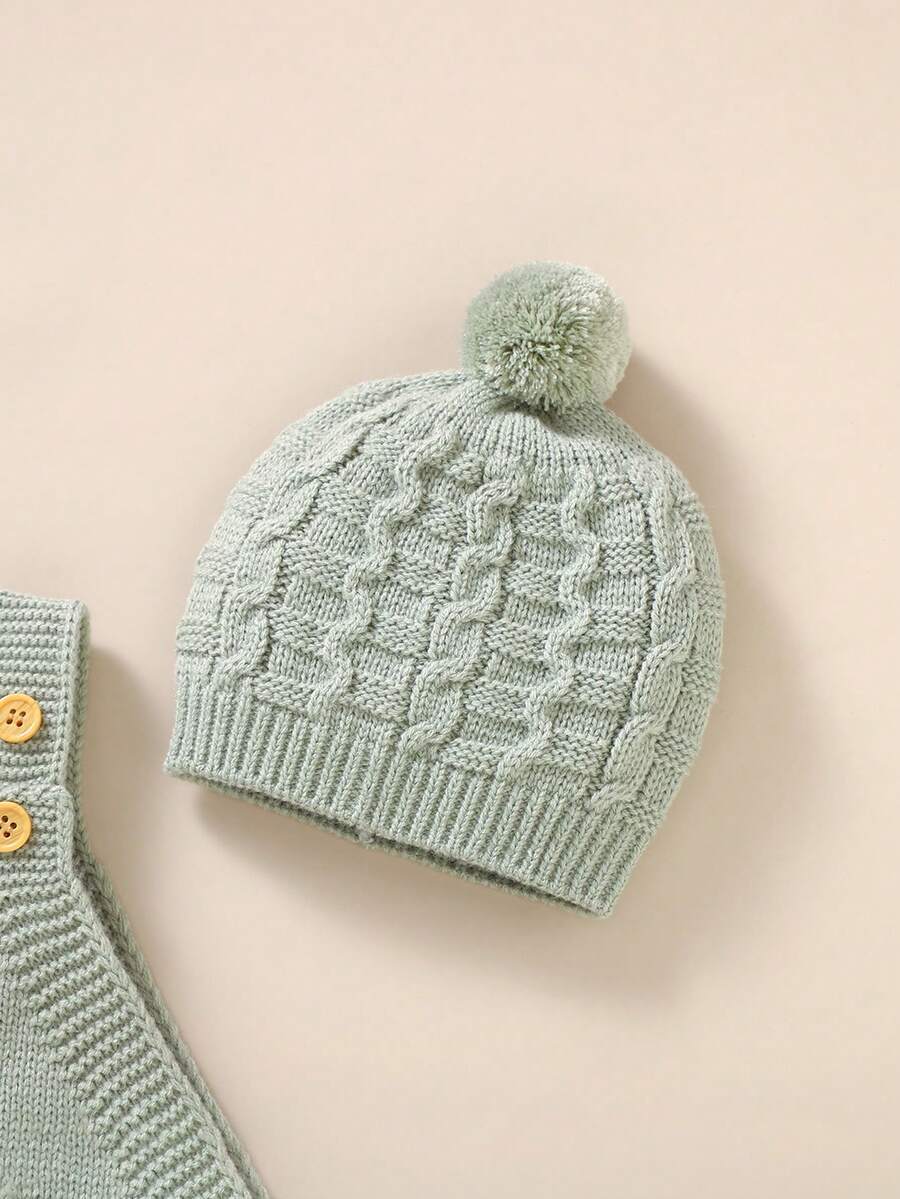 Baby Girl Solid Button Detail Knit Jumpsuit & Hat Without Tee for Sale