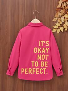 SHEIN Tween Girl Slogan Graphic Drop Shoulder Coat - Hot Pink - View 1