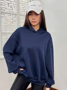 SHEIN EZwear 標語圖案落肩袖連帽衫