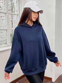 SHEIN EZwear 標語圖案落肩袖連帽衫