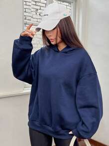 SHEIN EZwear 標語圖案落肩袖連帽衫