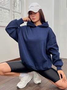 SHEIN EZwear 標語圖案落肩袖連帽衫