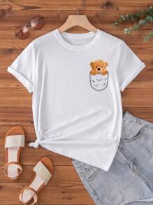 SHEIN LUNE Camiseta con estampado de oso - Blanco - Ver 1