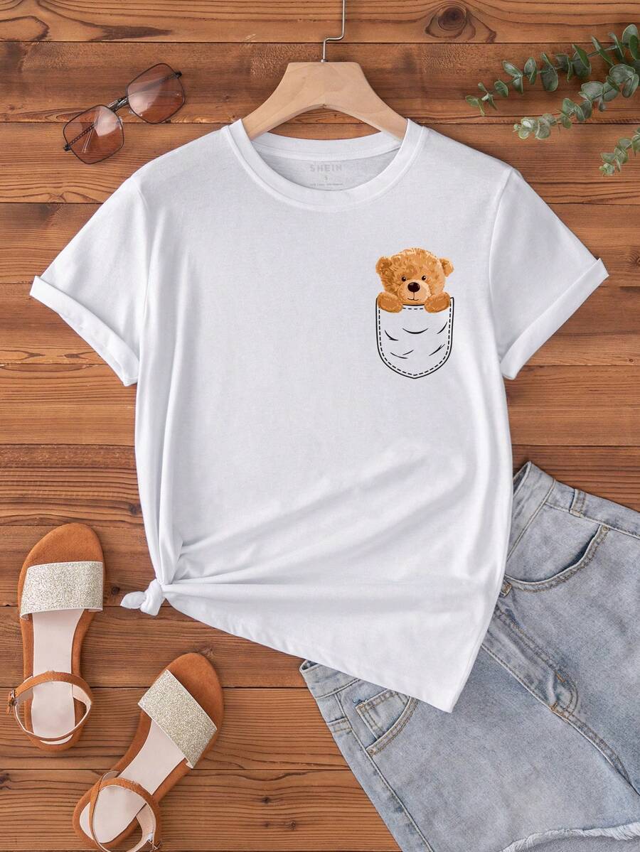 SHEIN LUNE Camiseta con estampado de oso - Blanco - Ver 1