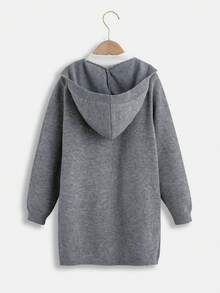 SHEIN Tween Boy 1pc Drop Shoulder Hooded Duster Cardigan - Dark Grey - View 2
