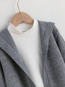 SHEIN Tween Boy 1pc Drop Shoulder Hooded Duster Cardigan - Dark Grey - View 3