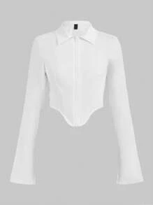 NAFA ROMANTICISATION OF HOME Camisa unicolor con cremallera bajo asimétrico - Blanco - Ver 1