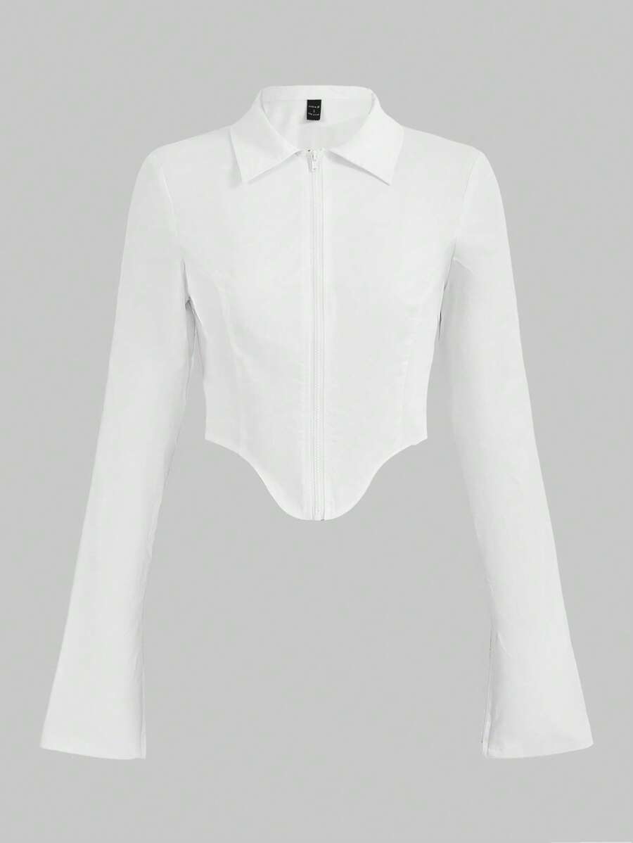 NAFA ROMANTICISATION OF HOME Camisa unicolor con cremallera bajo asimétrico - Blanco - Ver 1