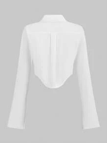 NAFA ROMANTICISATION OF HOME Camisa unicolor con cremallera bajo asimétrico - Blanco - Ver 2