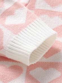 女嬰愛心圖案套頭毛衣和針織褲 - 粉色 - 查看 3