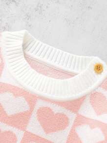 女嬰愛心圖案套頭毛衣和針織褲 - 粉色 - 查看 4
