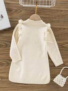 Young Girl Ruffle Trim Sweater Dress - Apricot - View 2