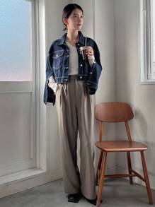 FRIFUL 頂針落肩袖翻蓋口袋前紐扣牛仔夾克 - 藍色 - 查看 5