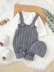 女嬰素色針織連身褲&帽不帶T恤 - 灰色 - 查看 1