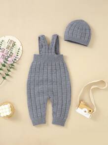 女嬰素色針織連身褲&帽不帶T恤 - 灰色 - 查看 2