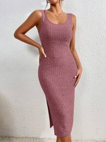 SHEIN Essnce Split Thigh Tank Dress - Dusty Pink - View 3