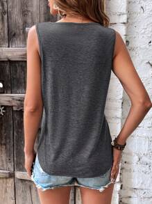 SHEIN LUNE 花卉和口号图案背心 永不放弃 - 深灰色 - 查看 2