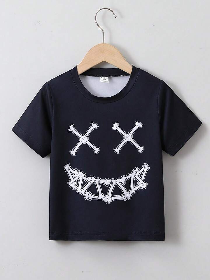 SHEIN Young Boy Ghost Face Printed Short Sleeve T-Shirt