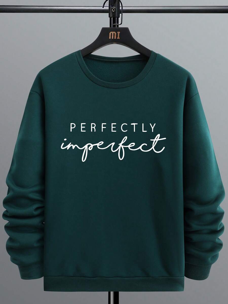 Men Letter Graphic Sweatshirt - Dark Green - View 1