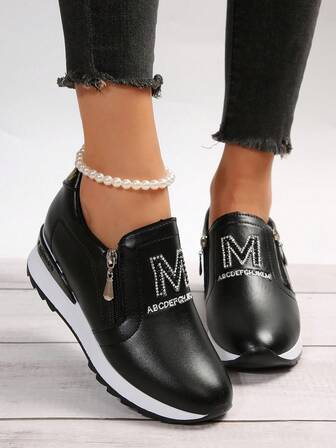 女性水鑽裝飾的坡跟跟防水台運動鞋