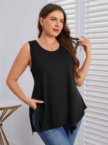 SHEIN LUNE Talla grande Top tank unicolor bajo asimétrico