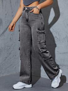 Flap Pocket Side Cargo Jeans