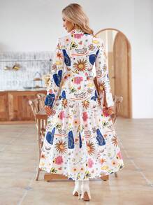 SHEIN Clasi Floral Print Button Front Shirt Dress - Multicolor - View 3