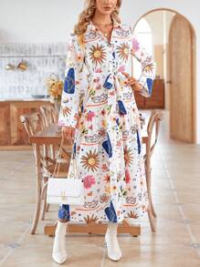 SHEIN Clasi Floral Print Button Front Shirt Dress - Multicolor - View 6