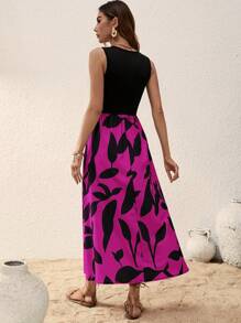 SHEIN Clasi Graphic Print Sleeveless A-line Dress - Purple - View 2